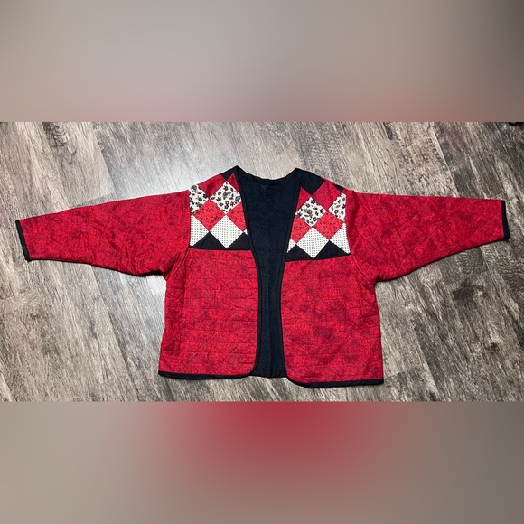 Jackets & Blazers - NEW? Handmade QUILTED Jacket XXL Cotton RED White BLACK